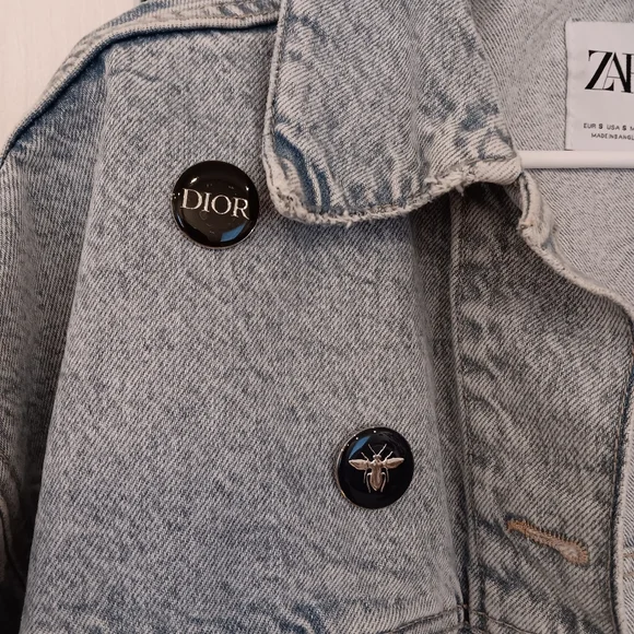 Zara Cropped Oversized Denim Jacket with Dior Pins - Picture 5 of 7